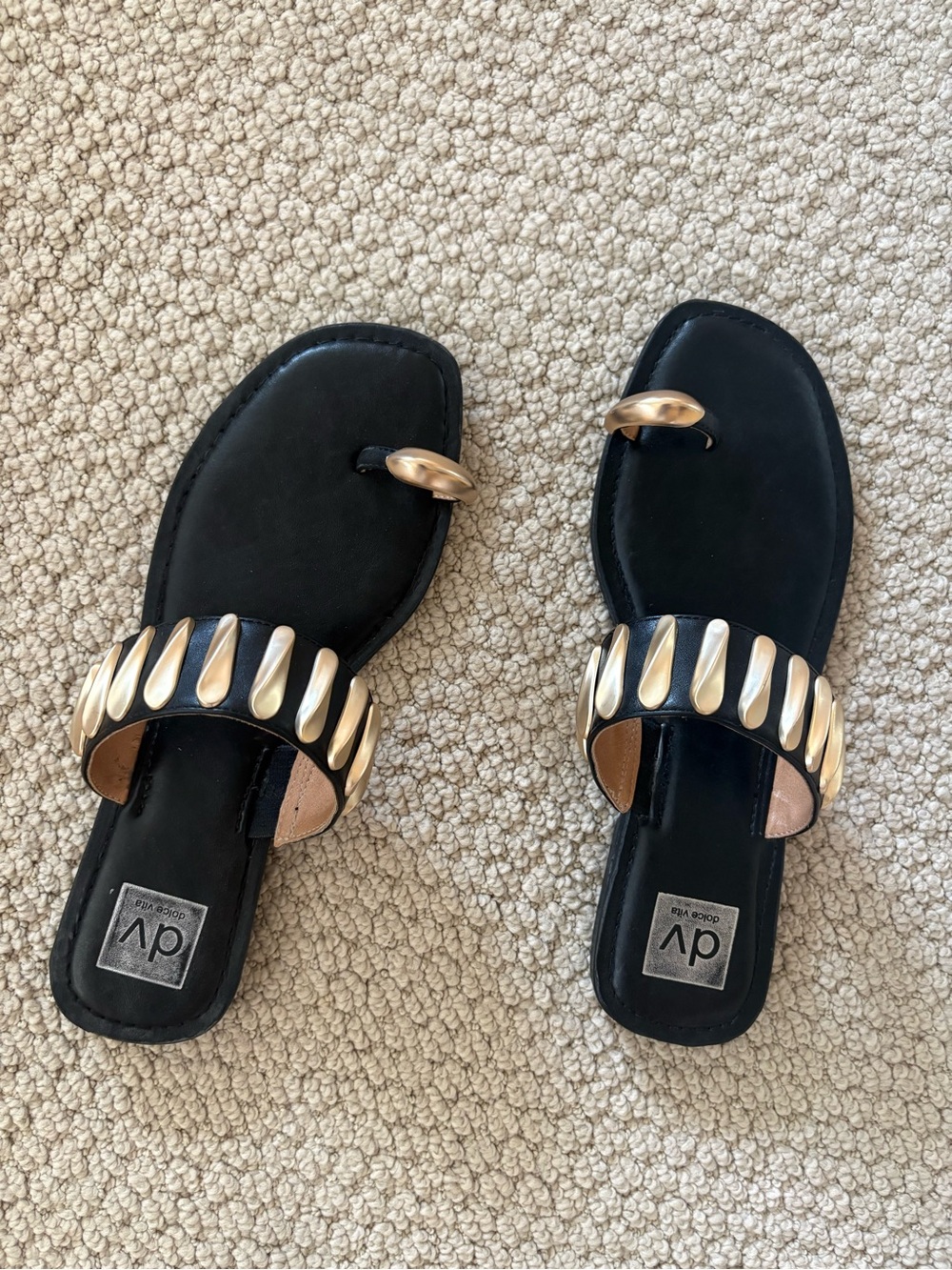 DV by Dolce Vita Black Sandals with Gold Teardrop Accents